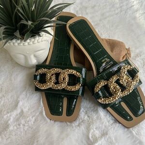 Chic Green and Gold Women's Sandals
